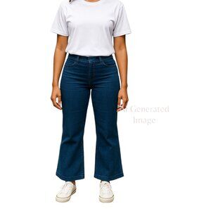 Maurices Womens Cropped Dark Wash High Rise Flared Leg Denim Blue Jeans Sz 9/10